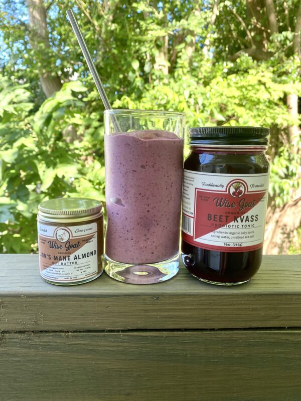 Summer Smoothie with Beet Kvass and Lion’s Mane Almond Butter Wise Goat Organics